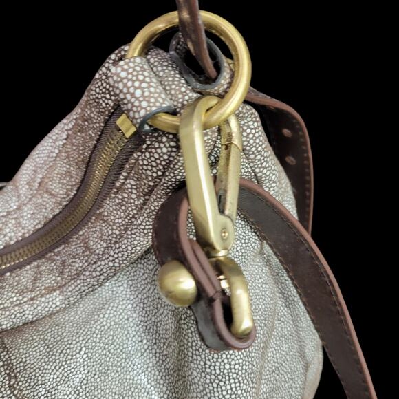 Hobo Slouchy Stingray Shoulder Bag Brown Shagreen Glaze Leather Curved Crossbody - Picture 9 of 16